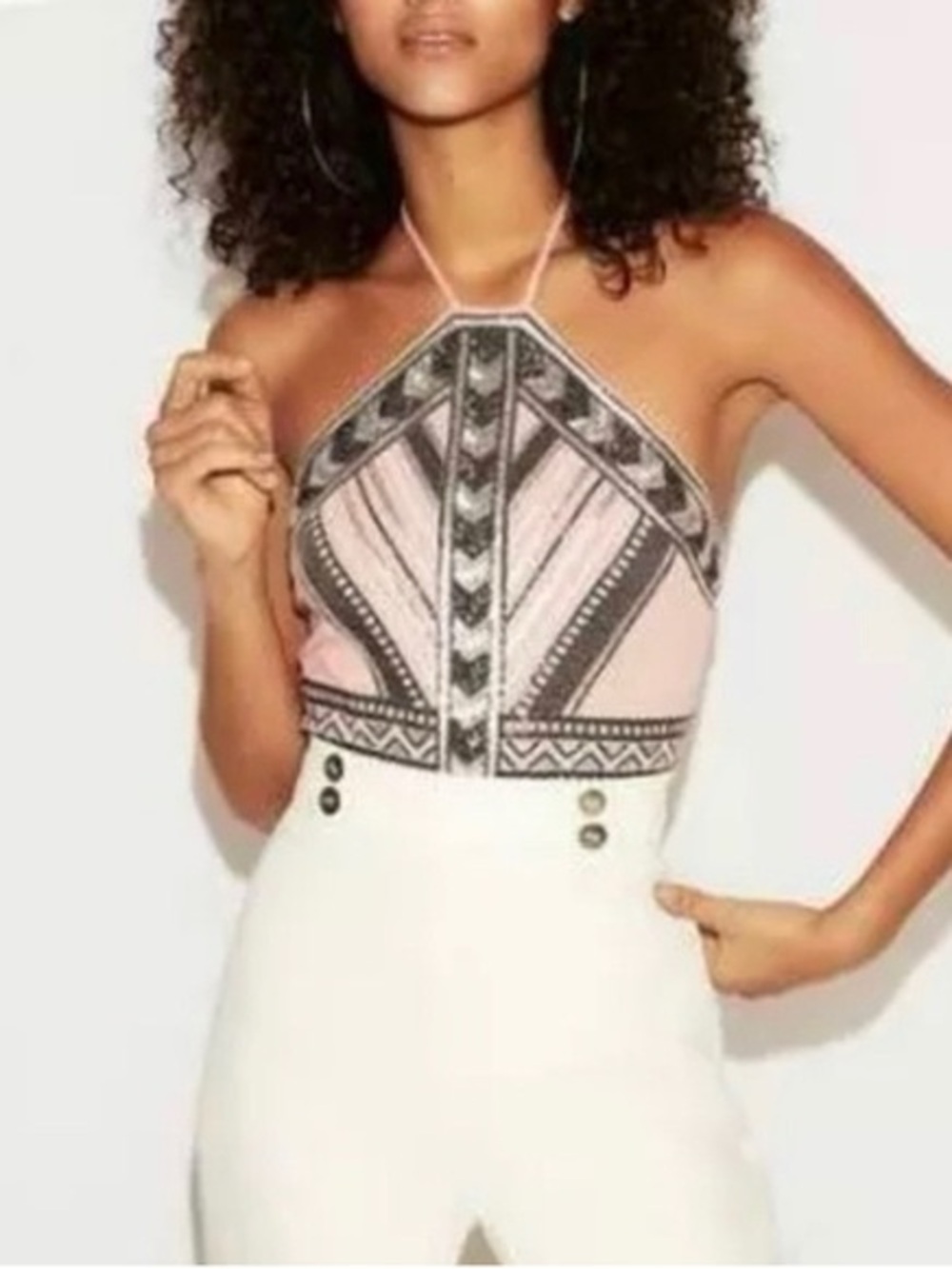 Express Pink and Black Geometric Halter Camisole